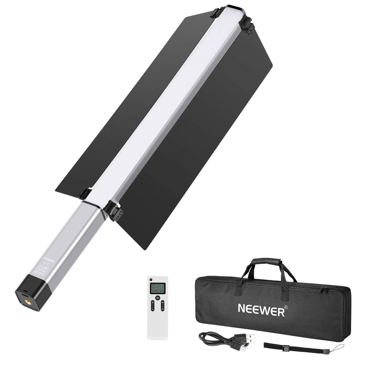 Light Wand Handheld LED Video Light Stick Photography Lighting Kit with Barndoor Remote Control Carry Bag I8465