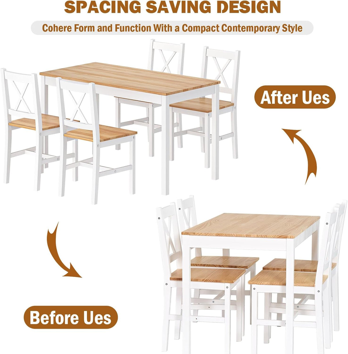 White 5-Piece Wood Kitchen Dining Table Set with 4 Chairs F39044