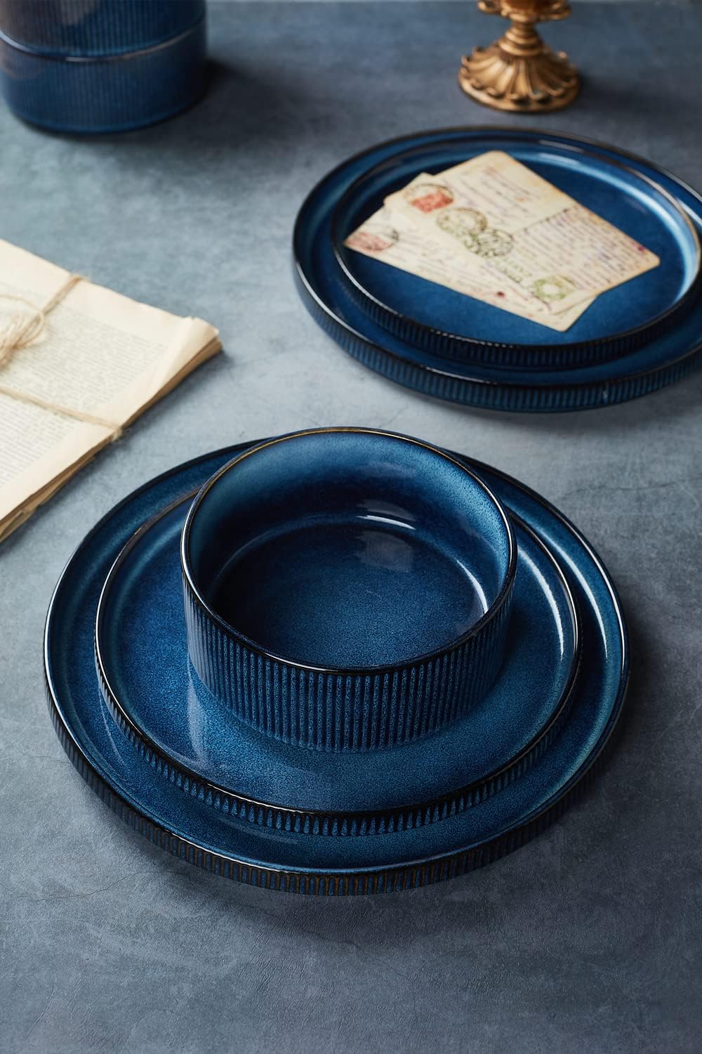 12 Piece Dinnerware Set with 10" Dinner Plates, Nebulas Blue W25018