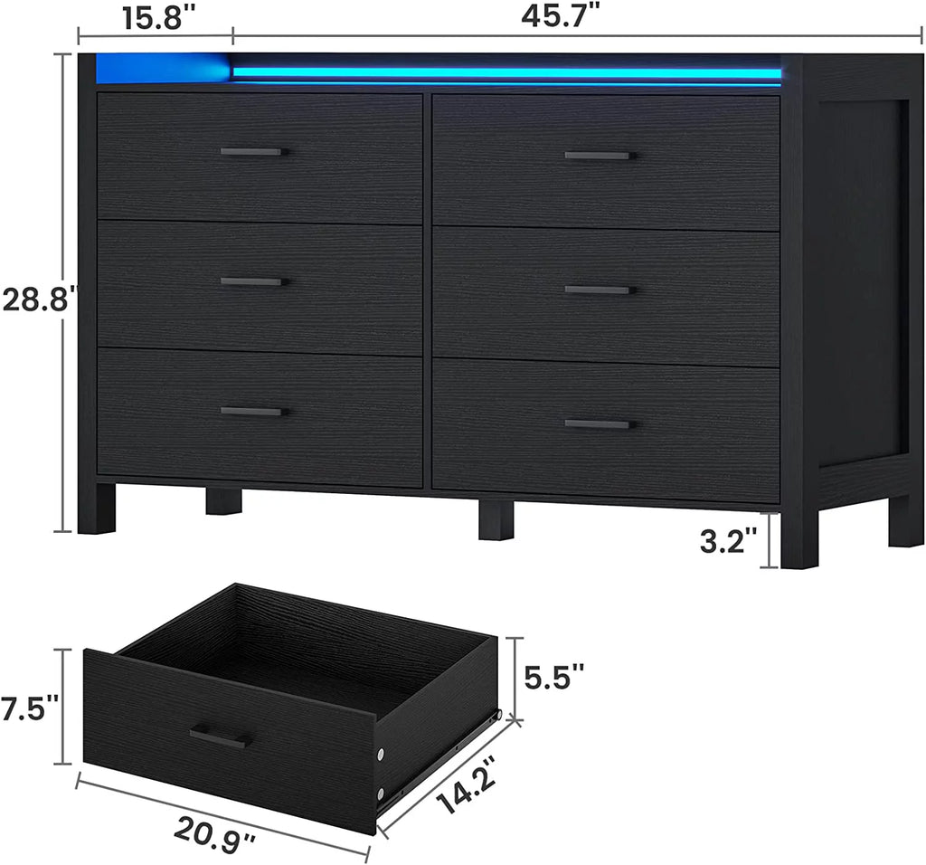 Black 6 Drawer Wood Dresser M1907