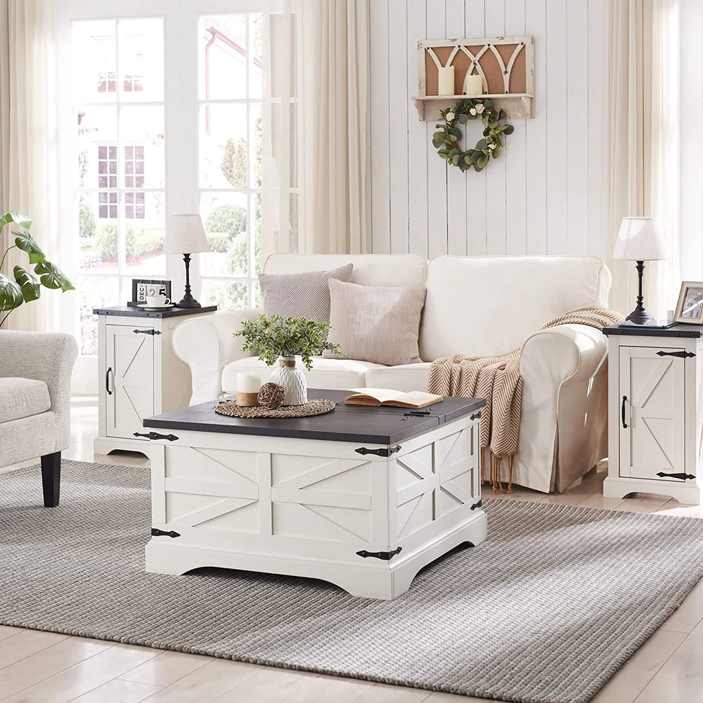 White Farmhouse Wood Nightstand with Charging Station Q95591