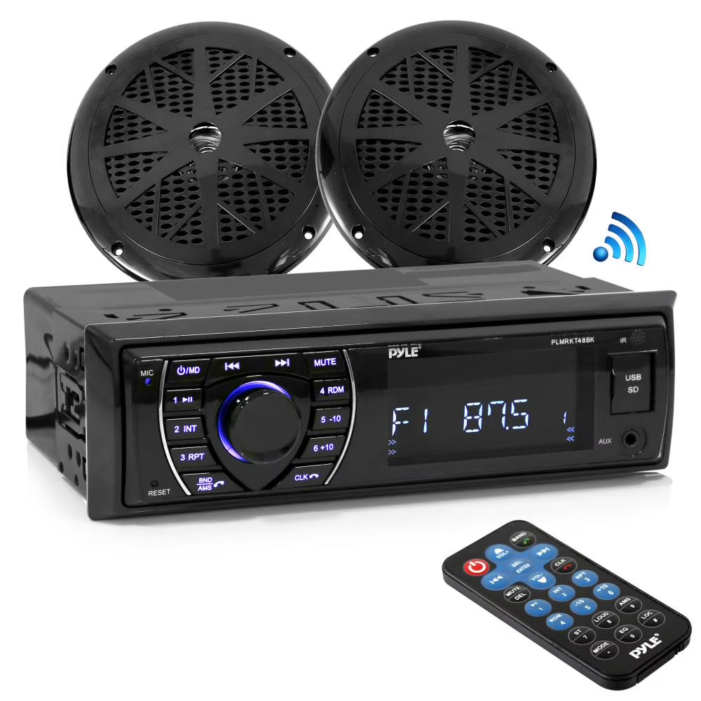 Black 5.25 Inch Bluetooth Marine Receiver Stereo & Speaker Kit C789