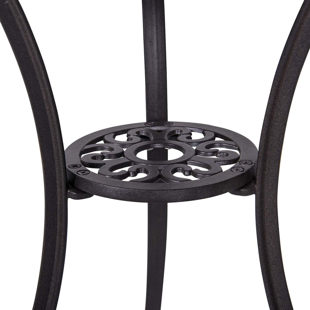 3 Piece Cast Aluminum Patio Bistro Table Set with Umbrella Hole V94386