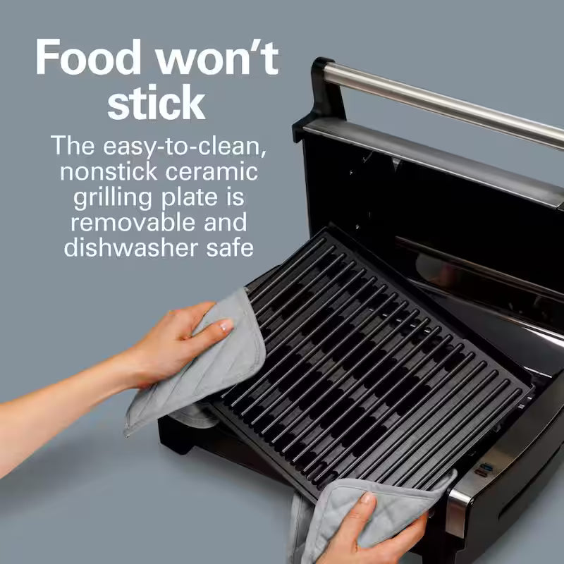 Stainless Steel Indoor Grill with Non-Stick Plates E767