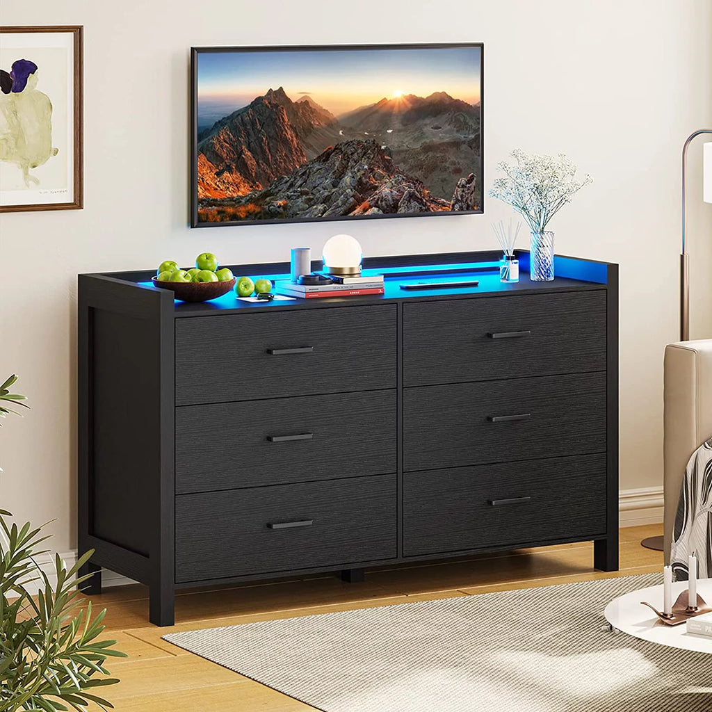 Black 6 Drawer Wood Dresser M1907