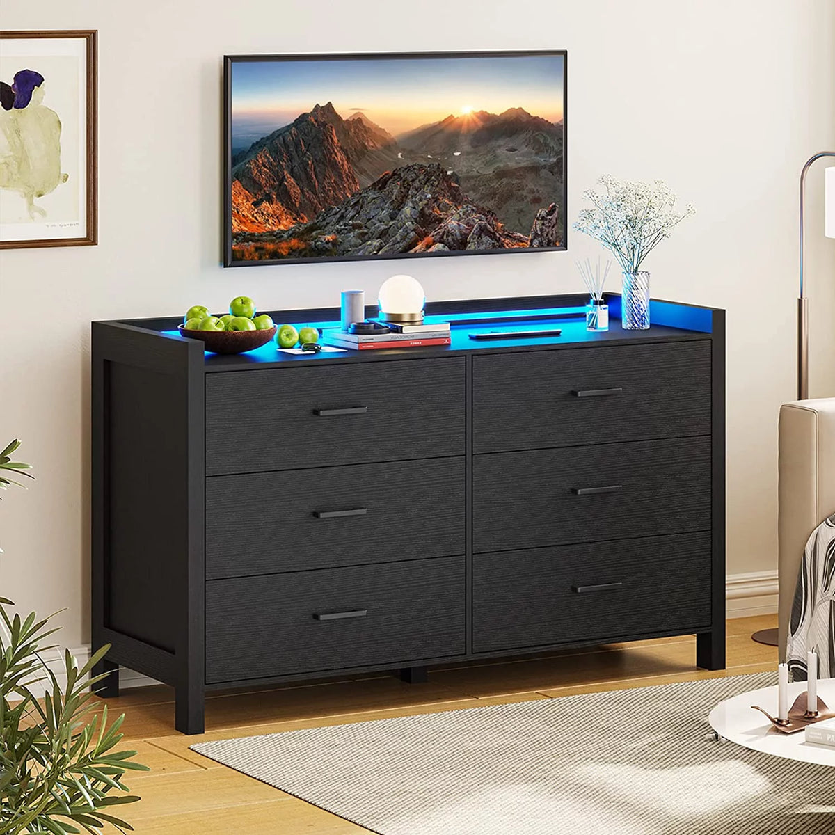 Black 6 Drawer Wood Dresser M1907