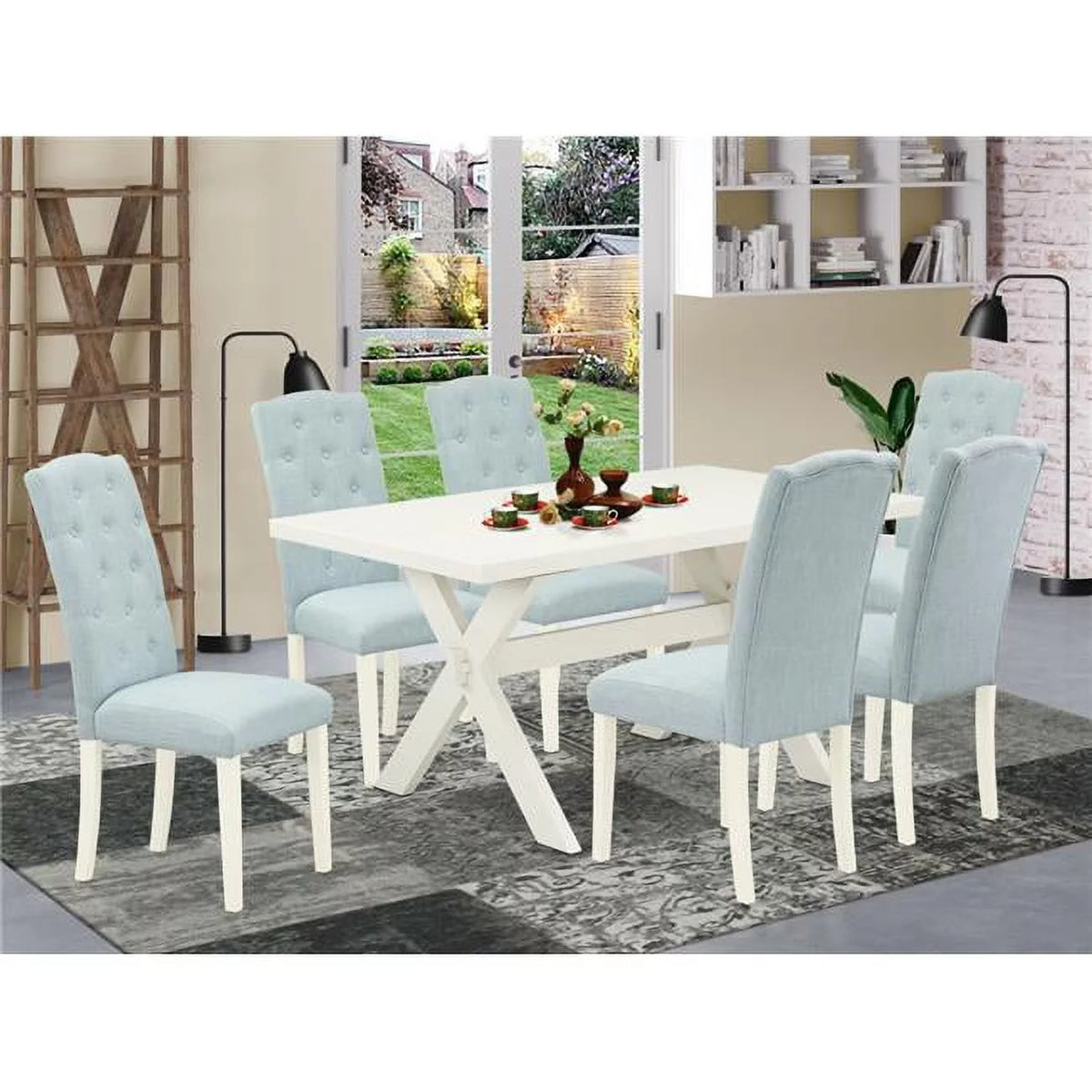 9-Piece Hardwood Kitchen Table Set with 8 Parson Dining Chairs Q339275