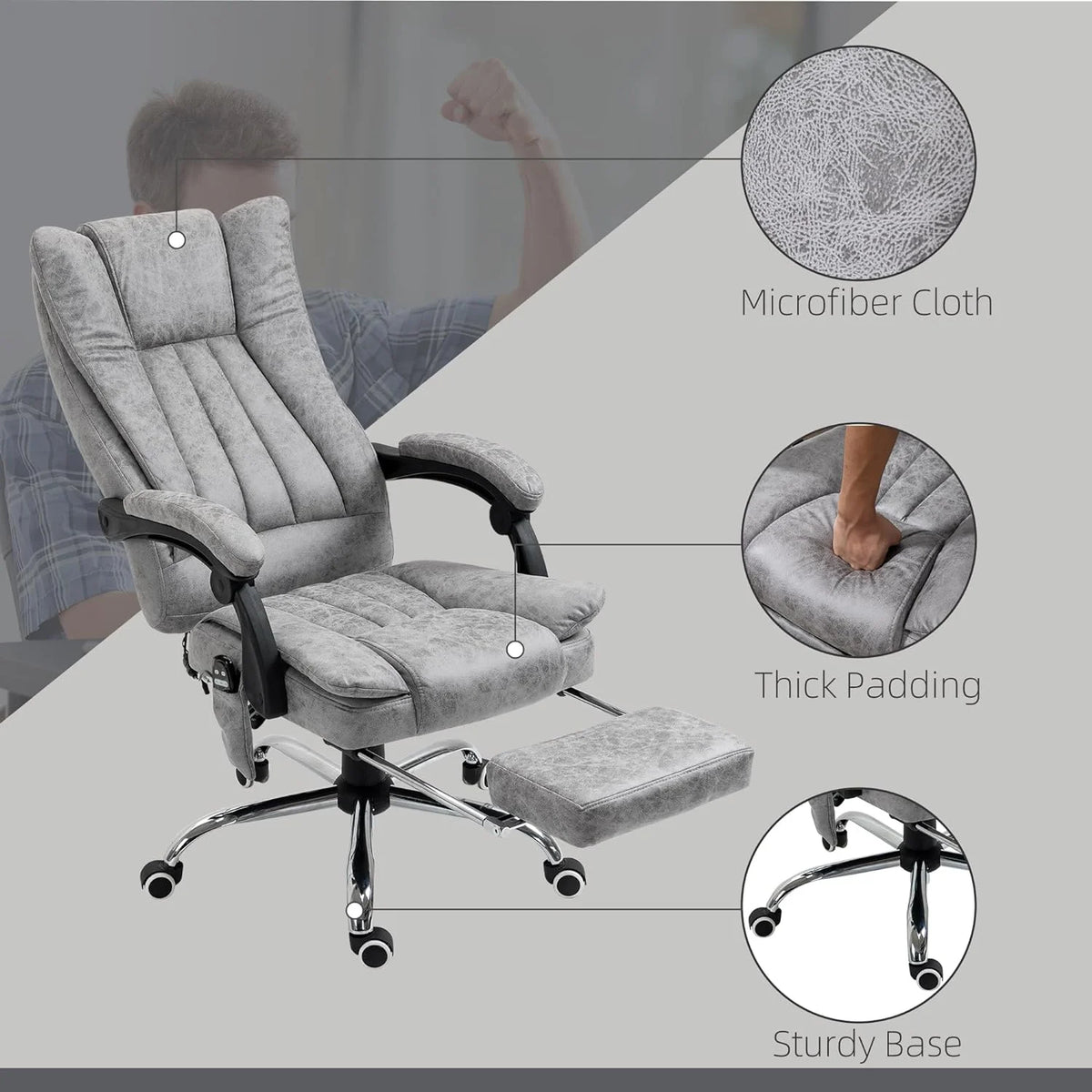 Gray Microfiber High Back Office Chair with Massage and Footrest H689