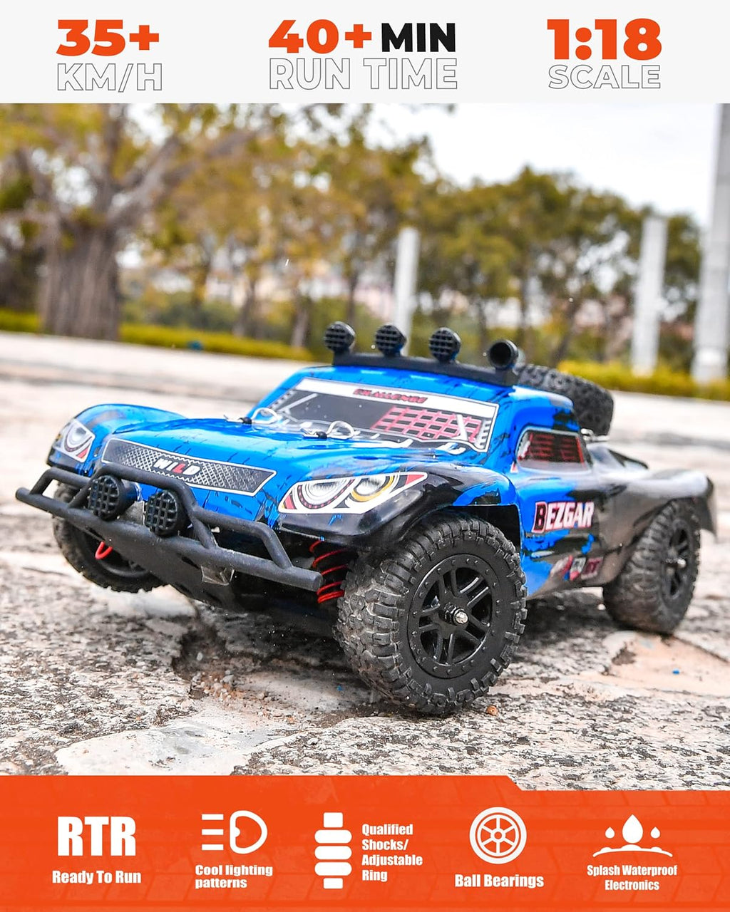 Remote Control Trucks 4WD 35 Km/h Waterproof RC Car with 2 Rechargeable Batteries F7045