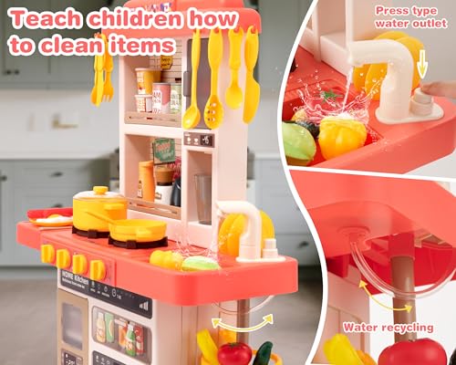 Kids Kitchen Play Set with 50Pcs Pretend Kitchen Toys Pink C824