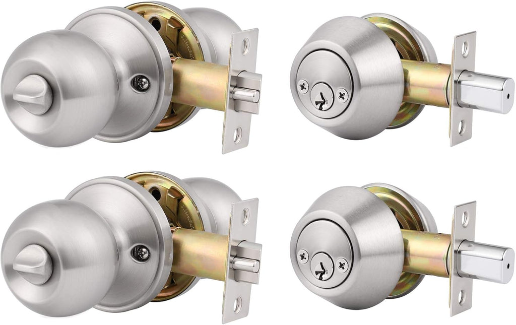 3 Pack Keyed Alike Entry Door Knobs and Single Cylinder Deadbolt Lock Combo Set with Classic Satin Nickel Finish U439