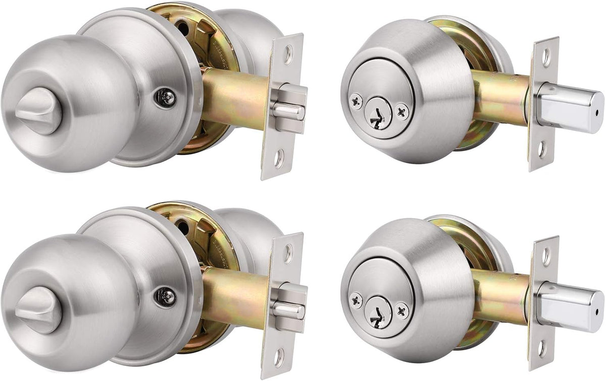 3 Pack Keyed Alike Entry Door Knobs and Single Cylinder Deadbolt Lock Combo Set with Classic Satin Nickel Finish U439