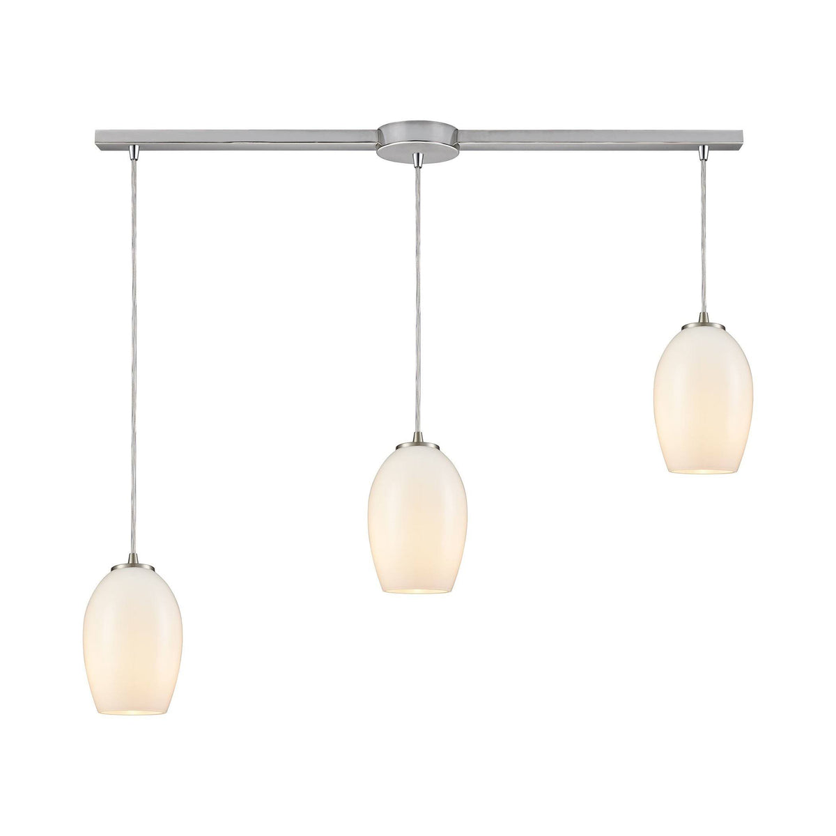 Three Light Linear Mini Pendant Satin Nickel Finish with White Blown Glass L6827