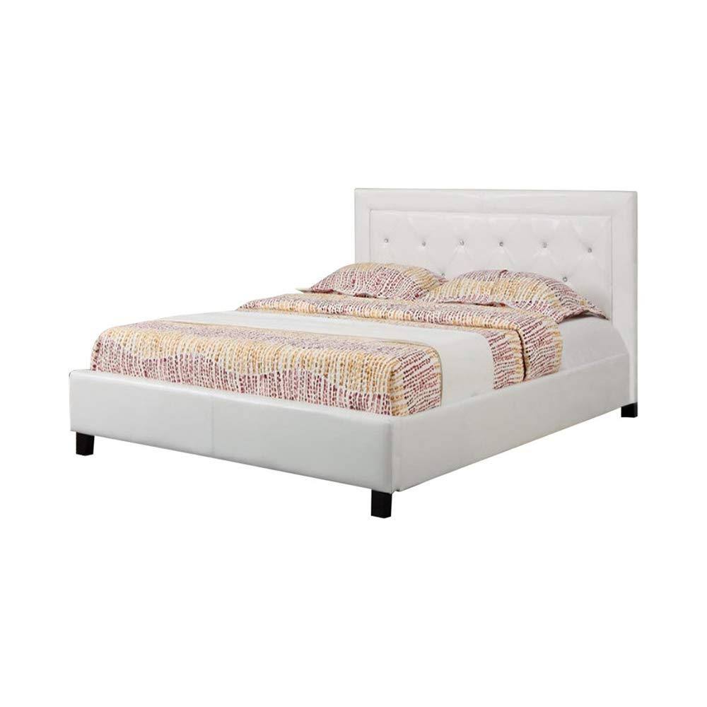 White Faux Leather Paneled Full Bed with Button Tufted HB U49353