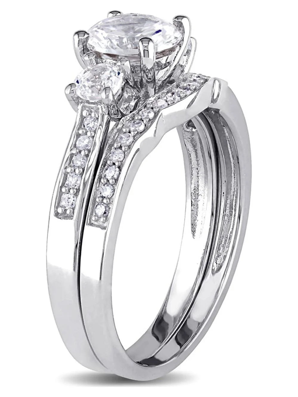 1 1/3 Carat White Sapphire Bridal Engagement Ring in 10K White Gold T2382