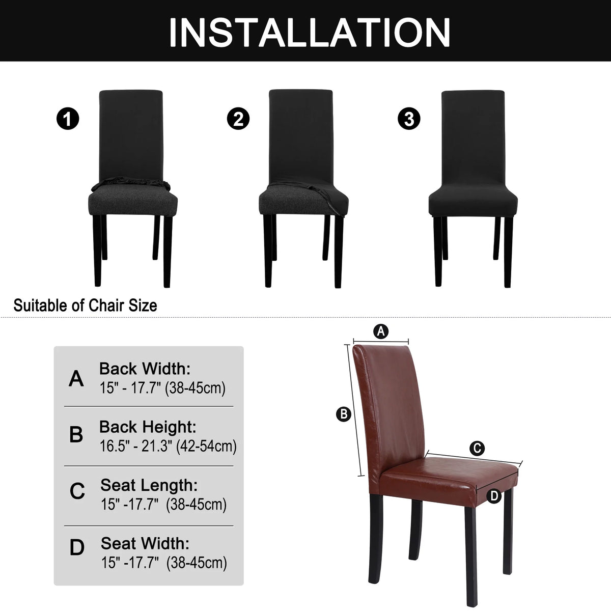 Black Stretch Spandex Dining Chair Covers Set of 4 U17644