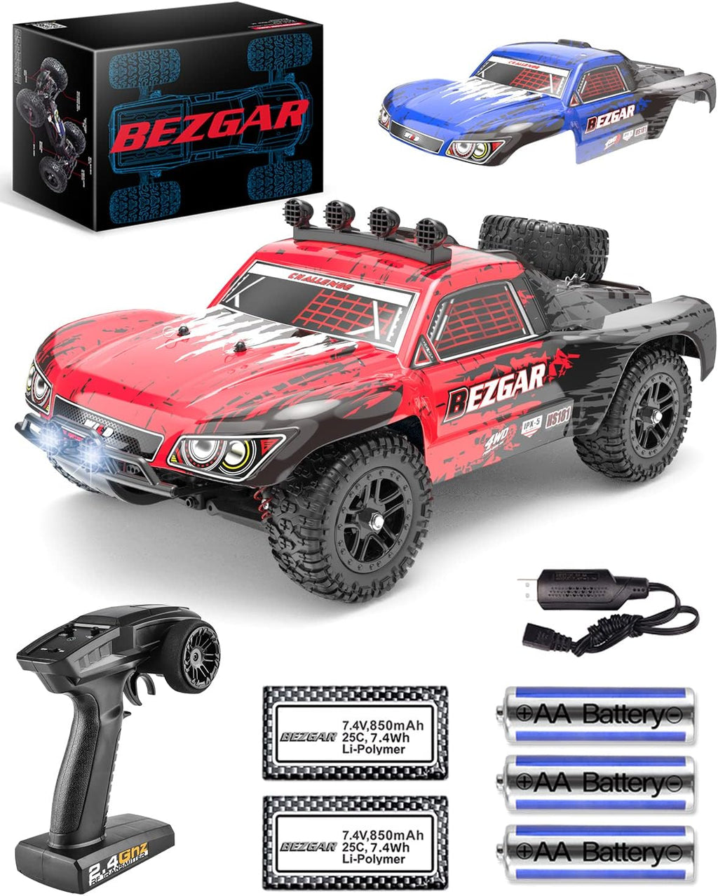 Remote Control Trucks 4WD 35 Km/h Waterproof RC Car with 2 Rechargeable Batteries F7045
