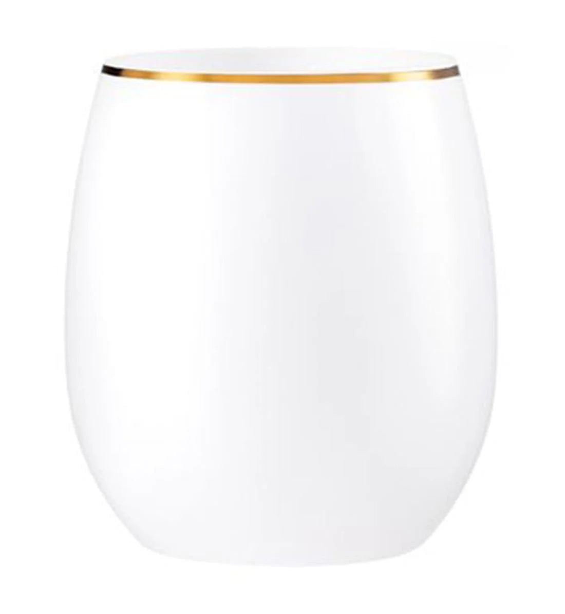 Stemless Plastic Wine Goblet 12 oz White Gold Rim Pack of 6 E6309