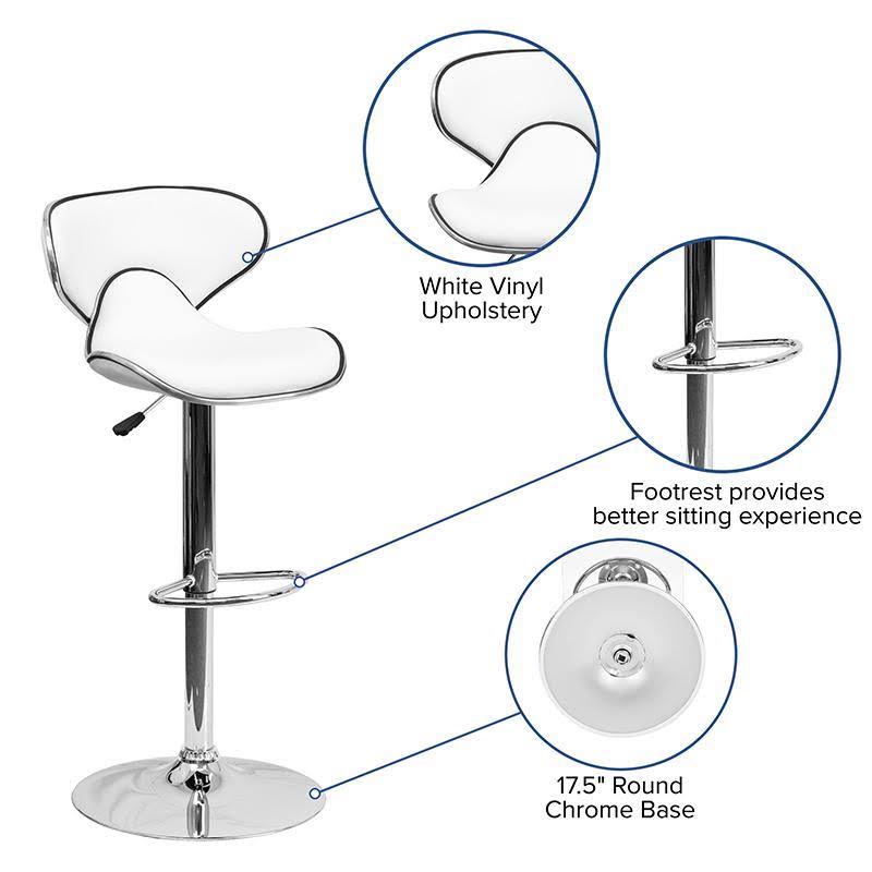 White Vinyl Adjustable Height Barstool with Chrome Base C924176