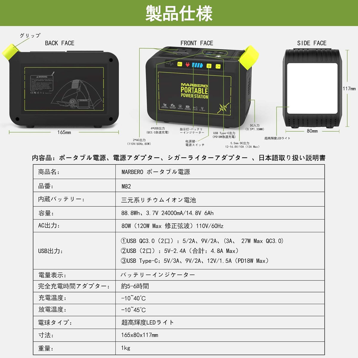 88Wh Portable Power Station with 110V AC Outlet D211731