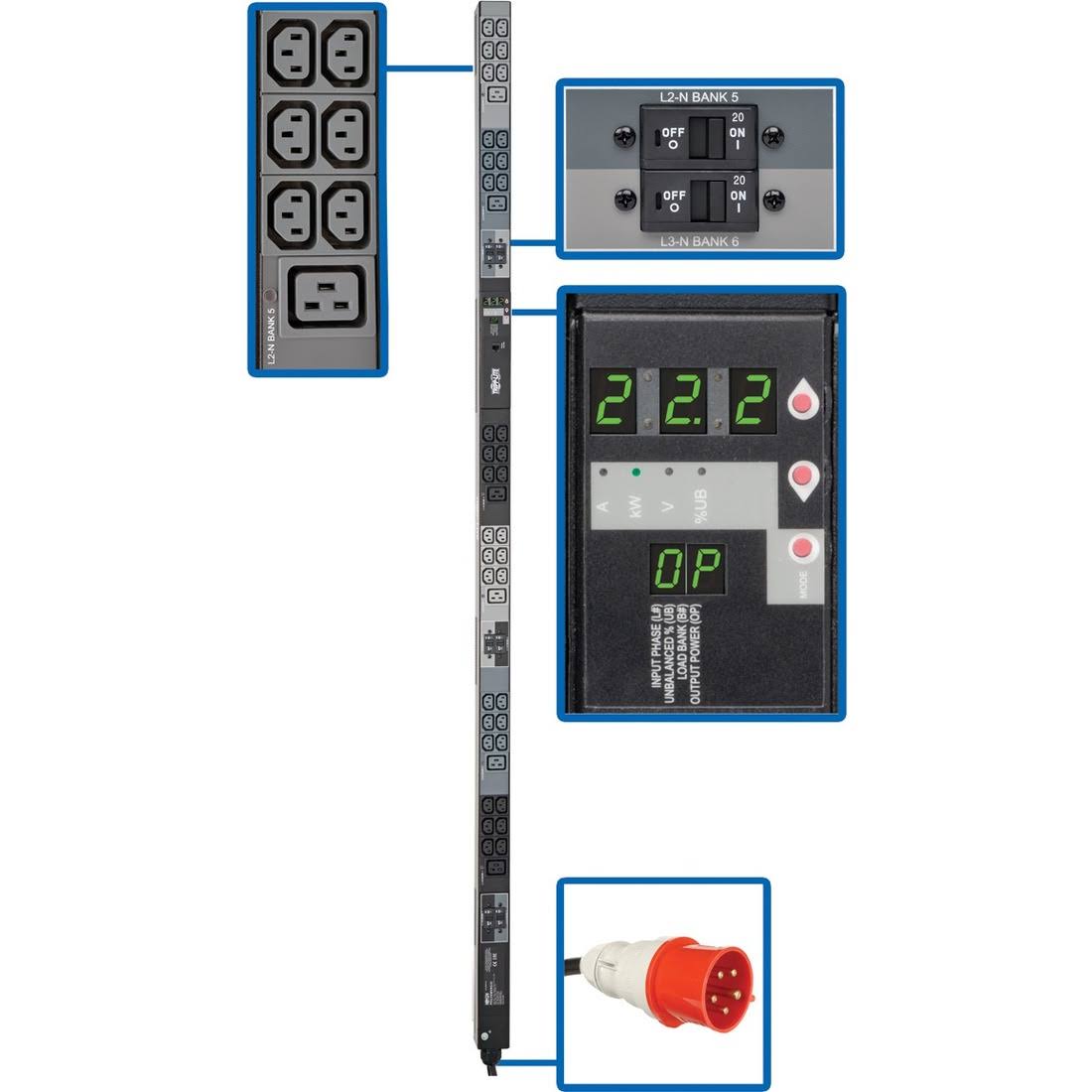 PDU 3-Phase Metered 220/230V 22.2kW 32A IEC309 36 C13 D56023