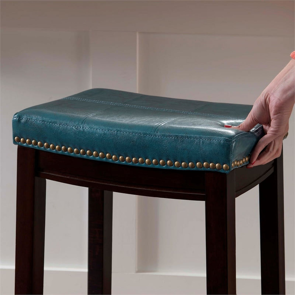 Blue Wood Faux Leather Counter Stool B4330
