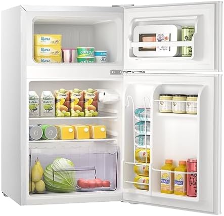 Mini Refrigerator 3.2Cu.Ft Compact Fridge Double Doors Freezer Grey Y614545