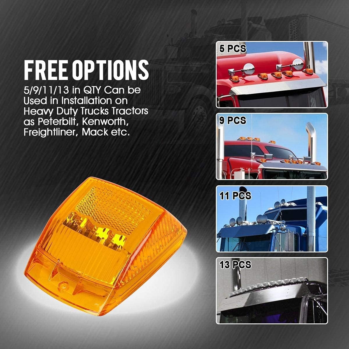 10Pcs Amber LED Side Marker Lights Chrome Surface Mount with Bullet Plugs S251