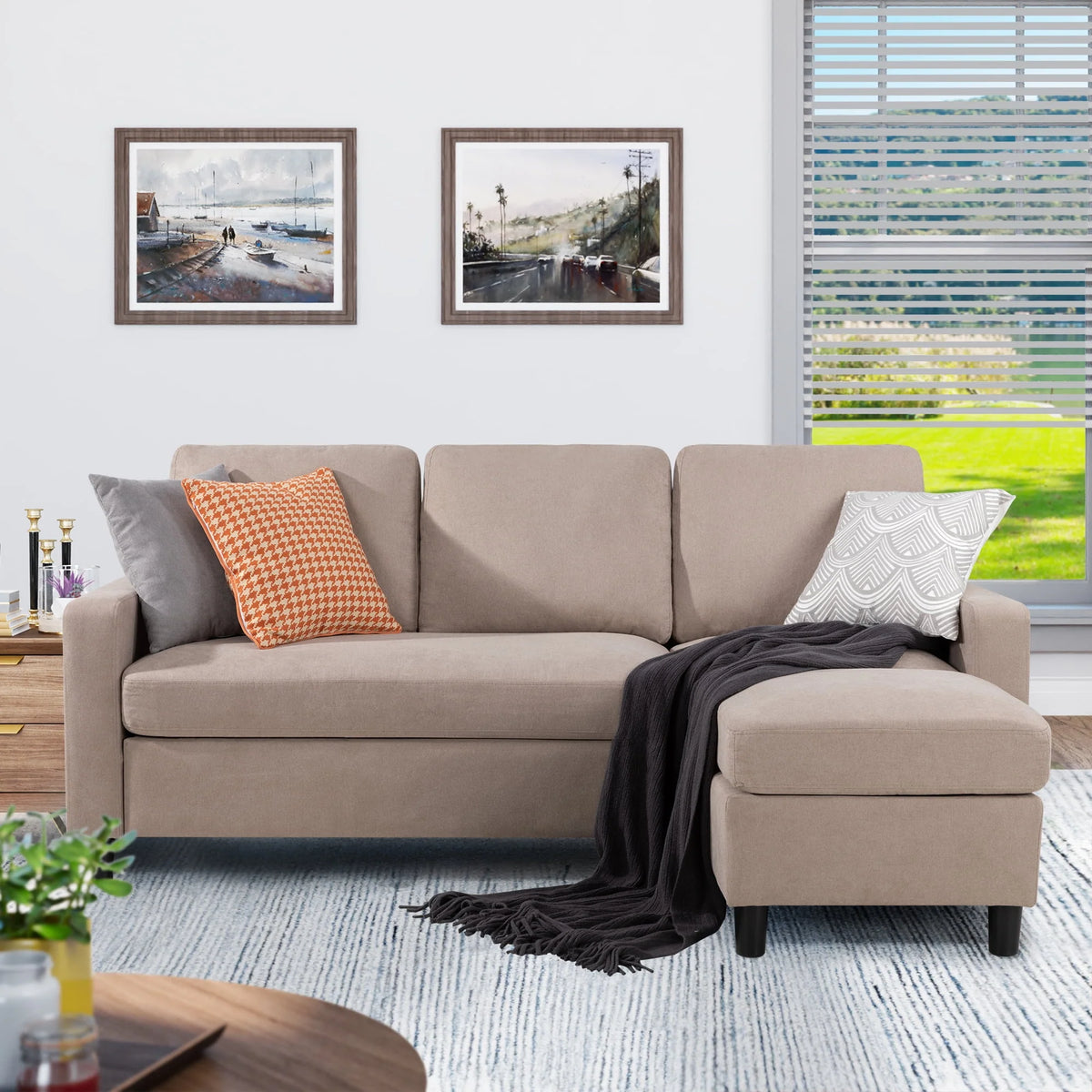 L-Shaped Sofa with Linen Fabric U487