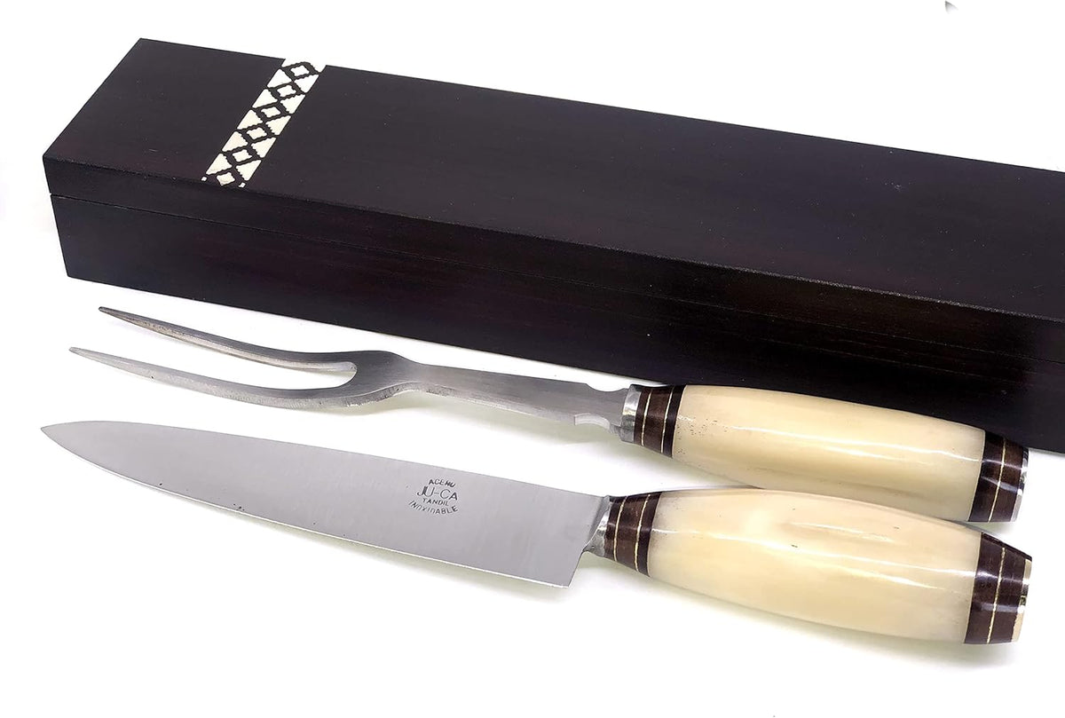 Handmade Bone Handle Carving Set with Wooden Box Q434