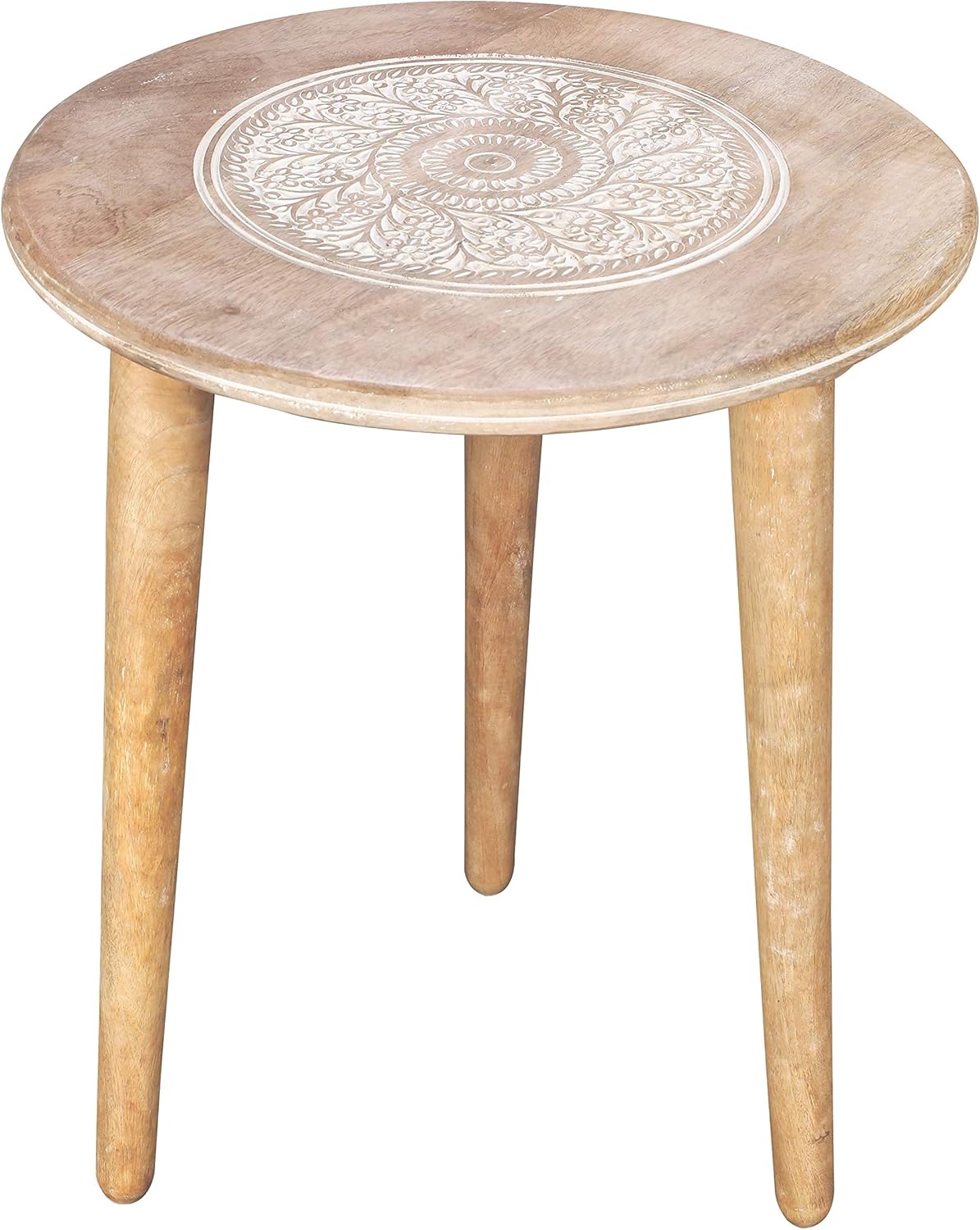 Solid Wood Hand Carved White Antique Accent Table E268