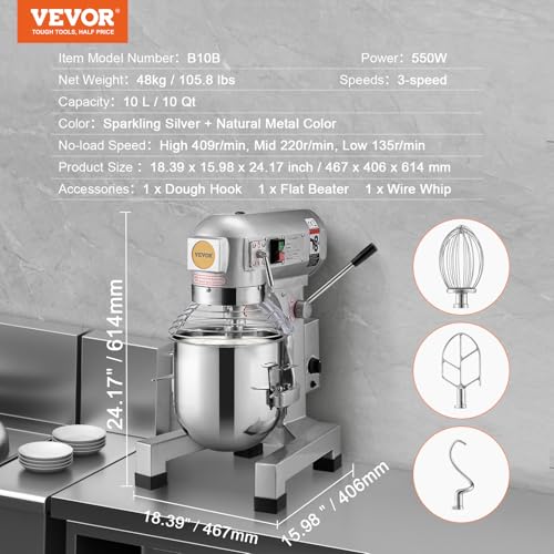 10Qt Commercial Stand Mixer with Stainless Steel Bowl V92444