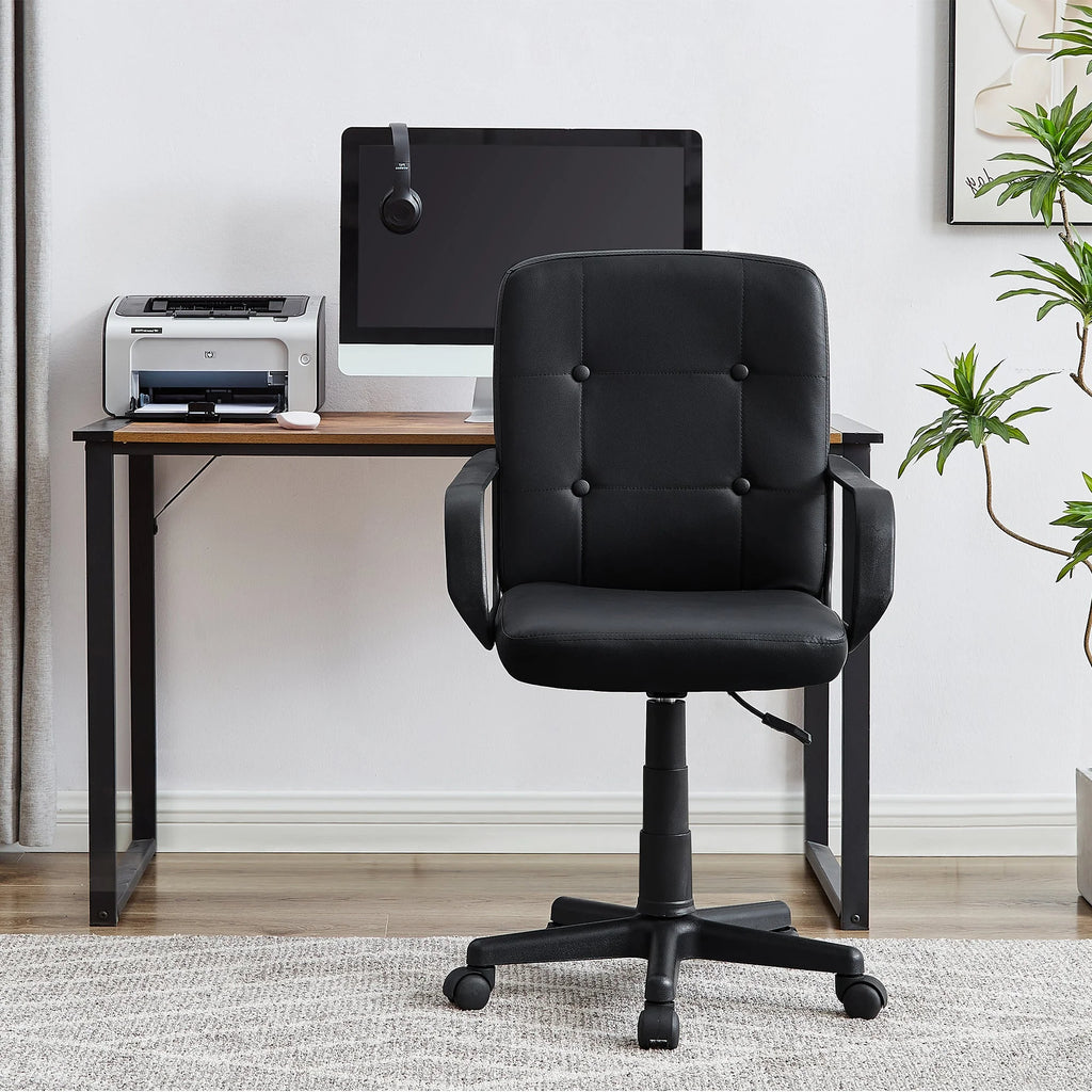 Black Adjustable PU Leather Office Chair with Wheels S347693
