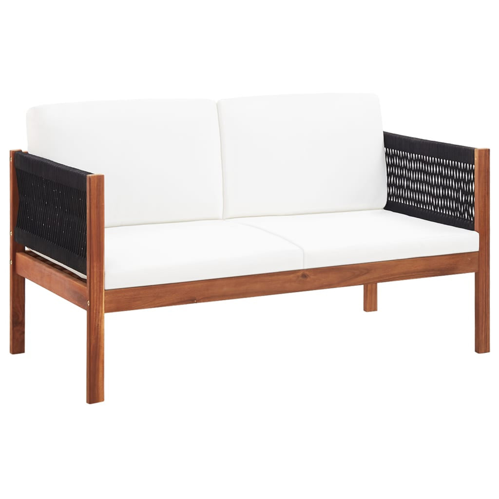 Set of 4 Cream White Cushioned Acacia Wood Outdoor Furniture Set O689