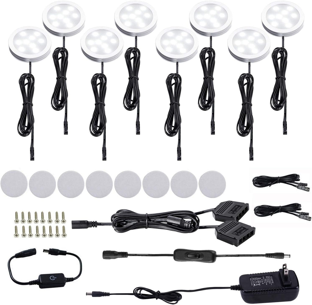 LED Under Cabinet Puck Lights Kit with Touch Dimming Switch, 8 Lights, Warm White, Pack of 2 B186