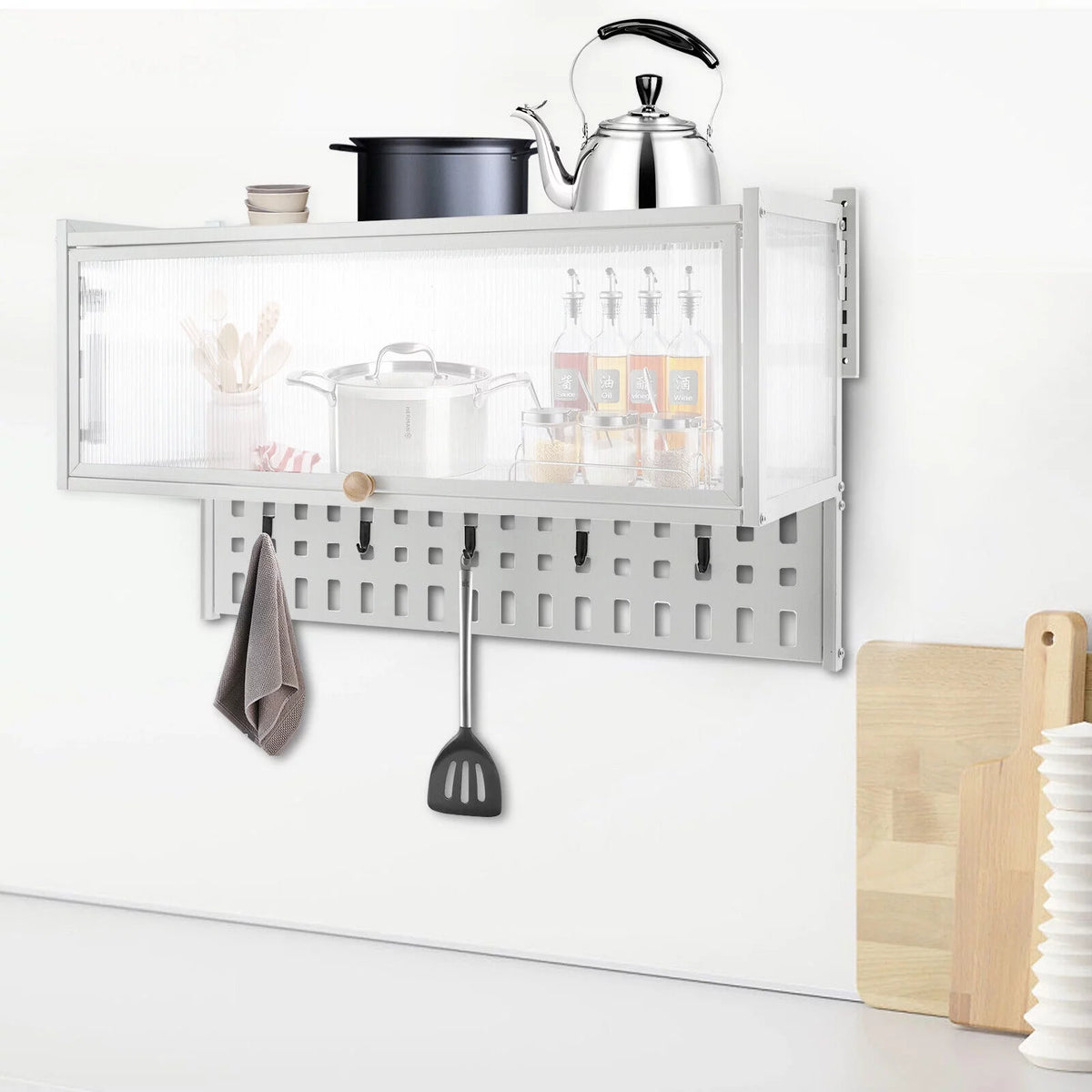White Wall Mounted Cabinet with 5 Hooks D95253