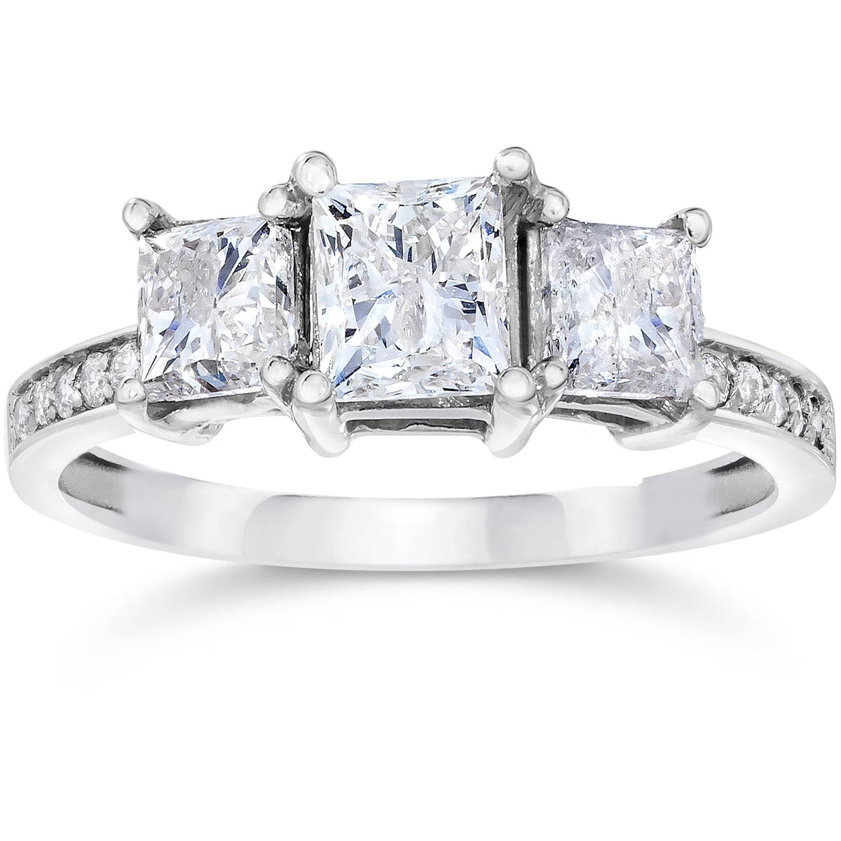 14K White Gold Three Stone Diamond Engagement Ring D884026
