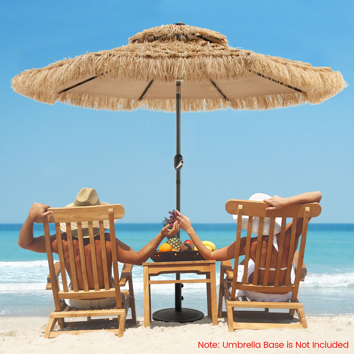 9 ft Solar Powered 2 Tier Tiki Patio Umbrella L3747
