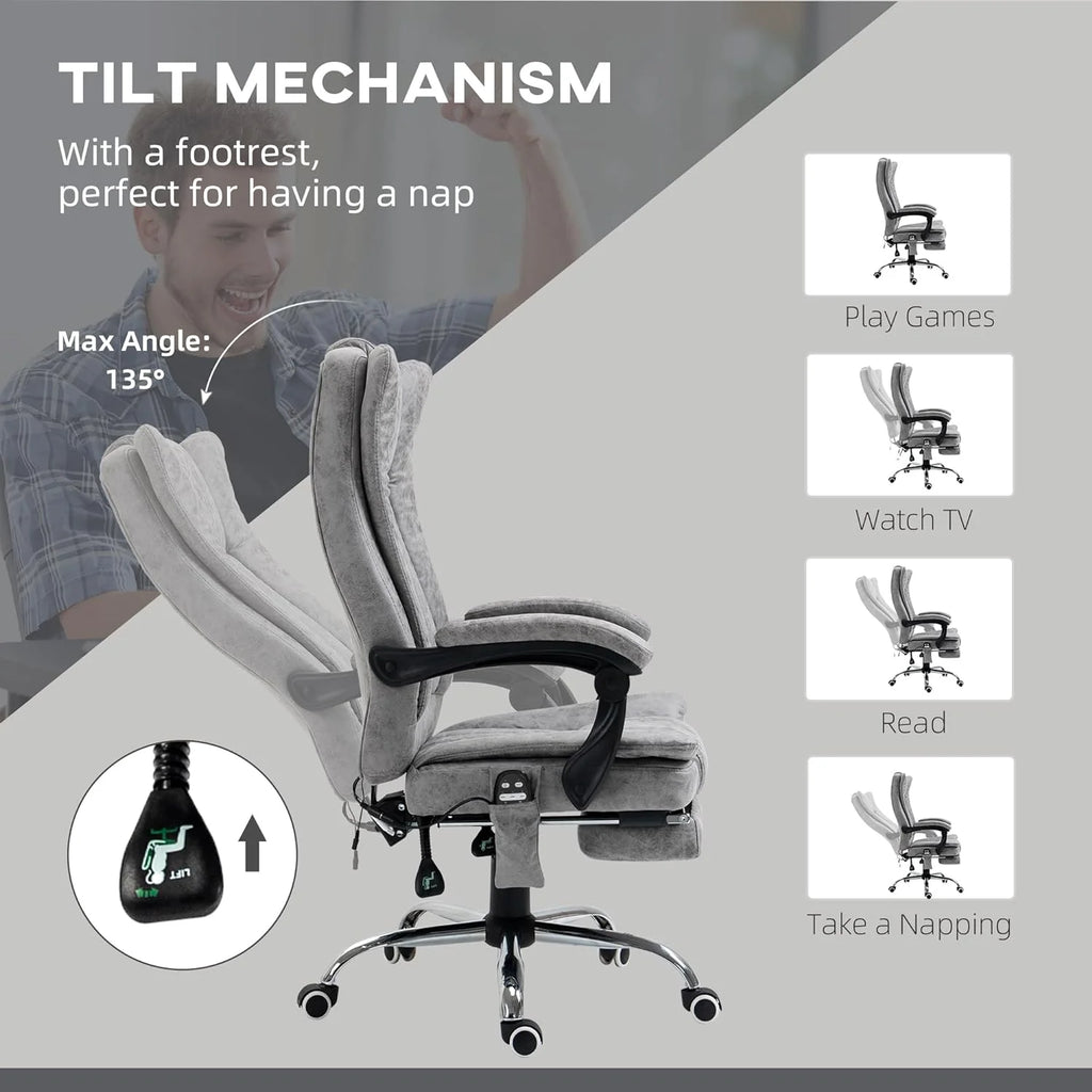 Gray Microfiber High Back Office Chair with Massage and Footrest H689
