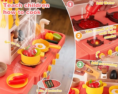 Kids Kitchen Play Set with 50Pcs Pretend Kitchen Toys Pink C824