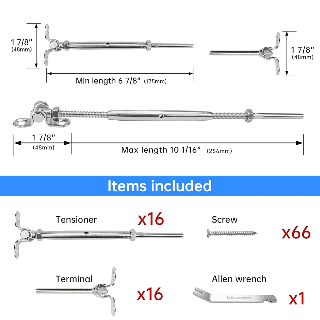 20 Set Cable Railing Kit 1/8 Swage Toggle Turnbuckle Hardware T316 Stainless Steel Angle 180° Adjustable H942