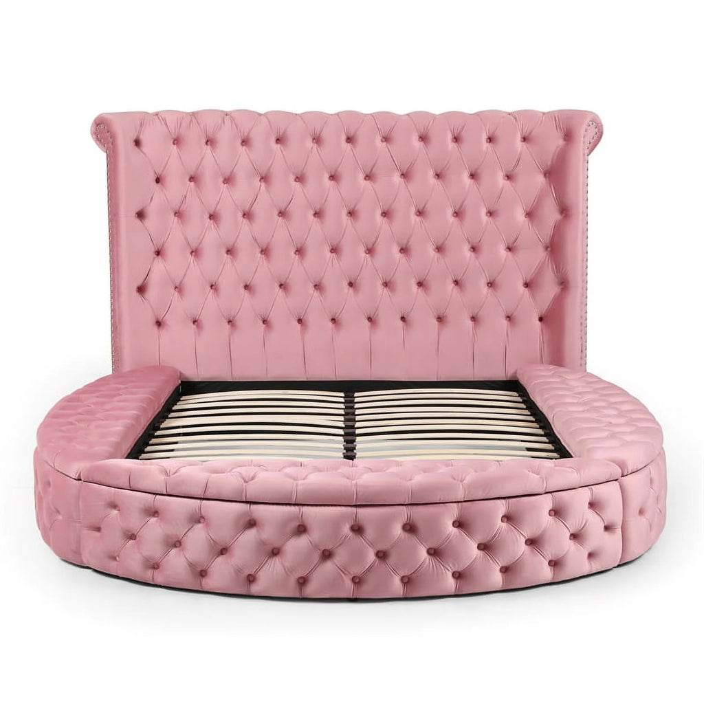Pink Velvet Upholstered Queen Bed K6109