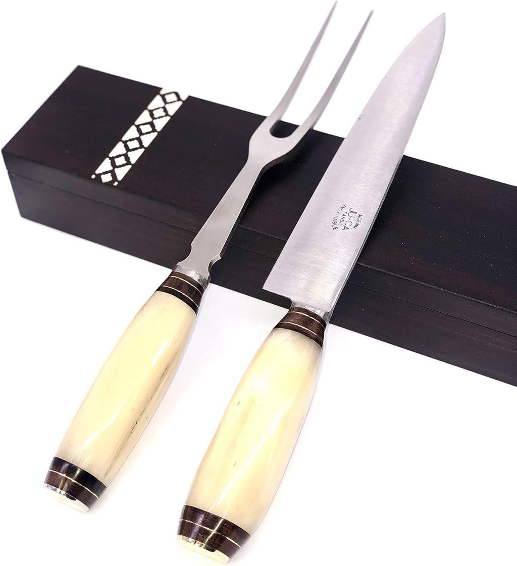 Handmade Bone Handle Carving Set with Wooden Box Q434