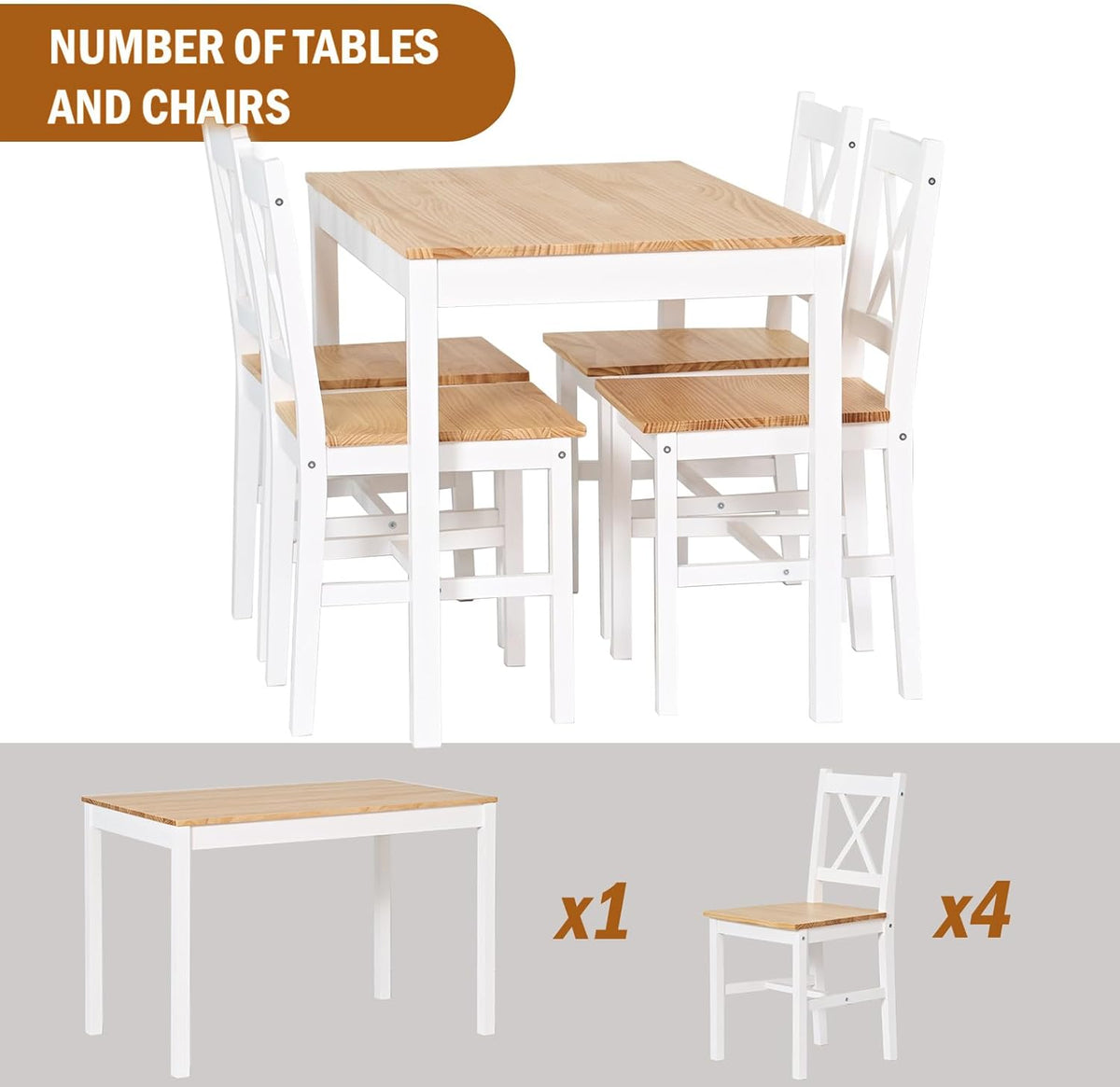 White 5-Piece Wood Kitchen Dining Table Set with 4 Chairs F39044