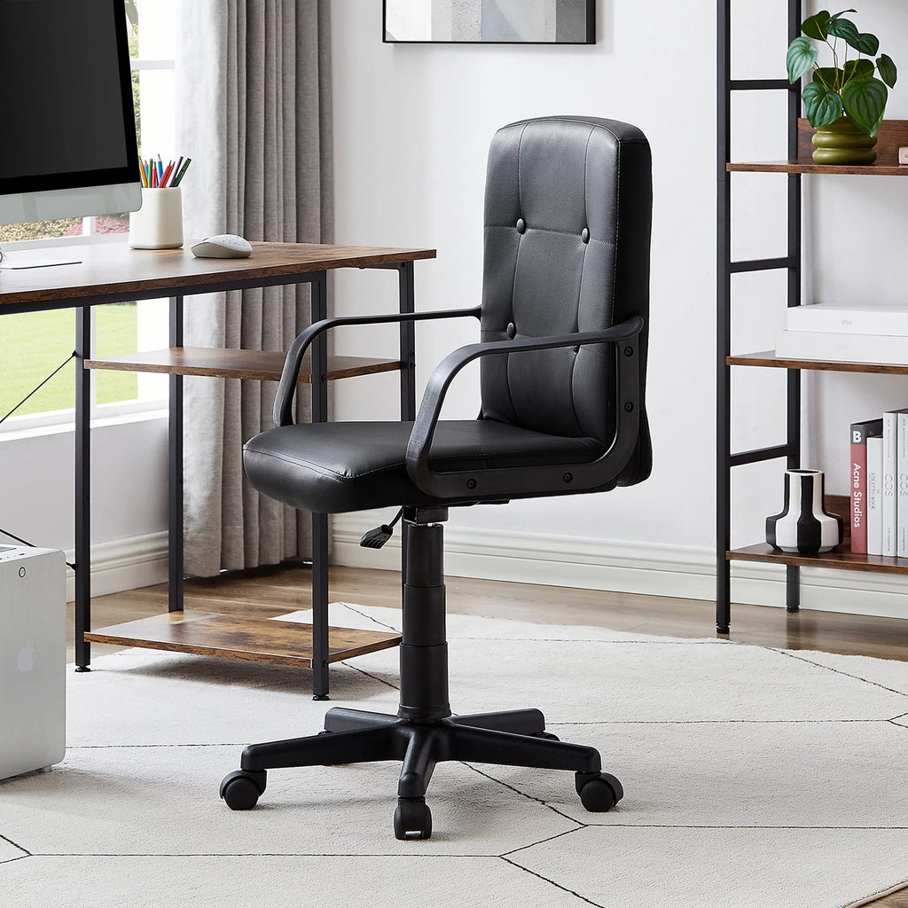Black Adjustable PU Leather Office Chair with Wheels S347693