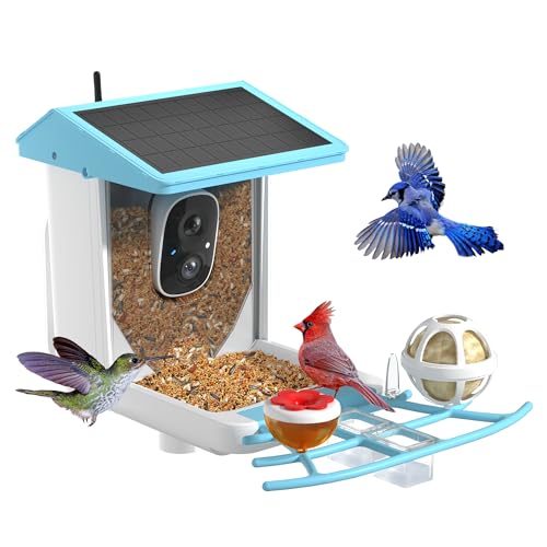 1296P HD AI Identify Smart Bird Feeder Solar Powered with Camera (Blue) U135