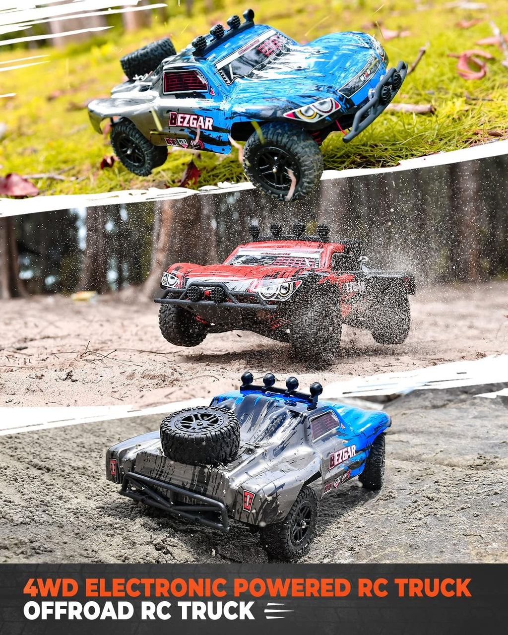 Remote Control Trucks 4WD 35 Km/h Waterproof RC Car with 2 Rechargeable Batteries F7045