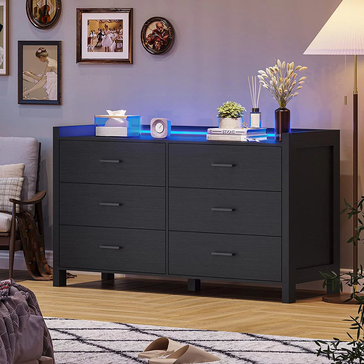 Black 6 Drawer Wood Dresser M1907