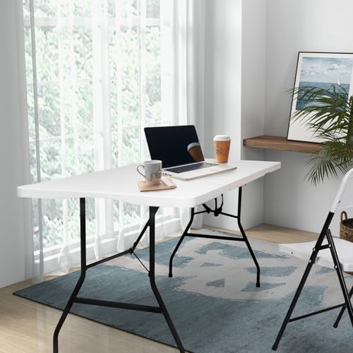 6FT HDPE Fold-in-Half Folding Table White Y5648