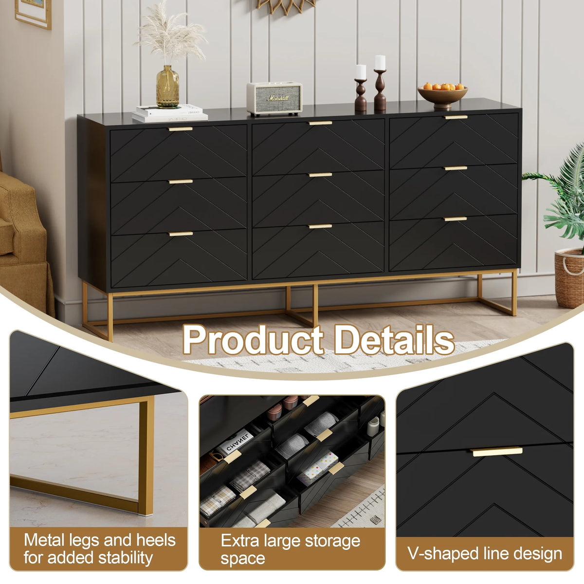 White 9 Drawer Wood Dresser R350897